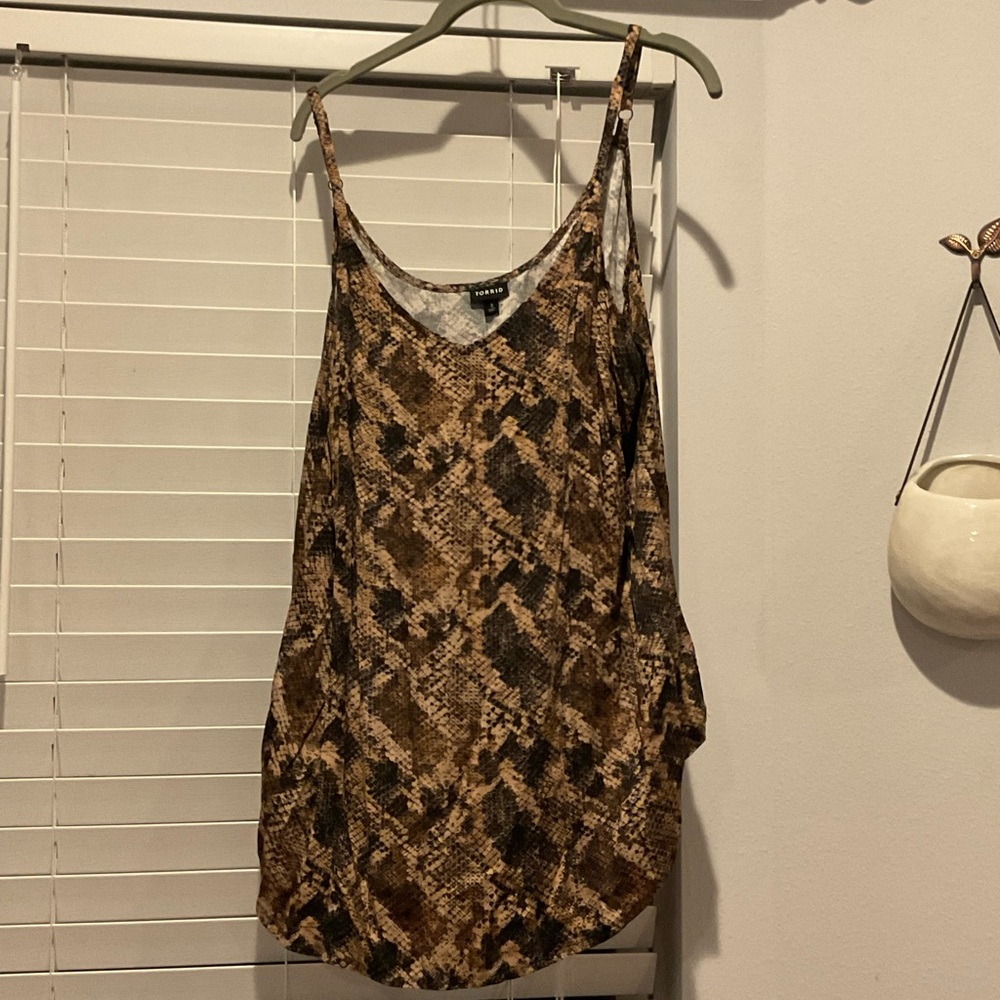 Snake Print Satin Cami Tank - Brown & Black